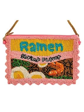 Lily Posh Ramen Crossbody Mini Clutch Phone Bag, Med. Beaded Bag Shrimp